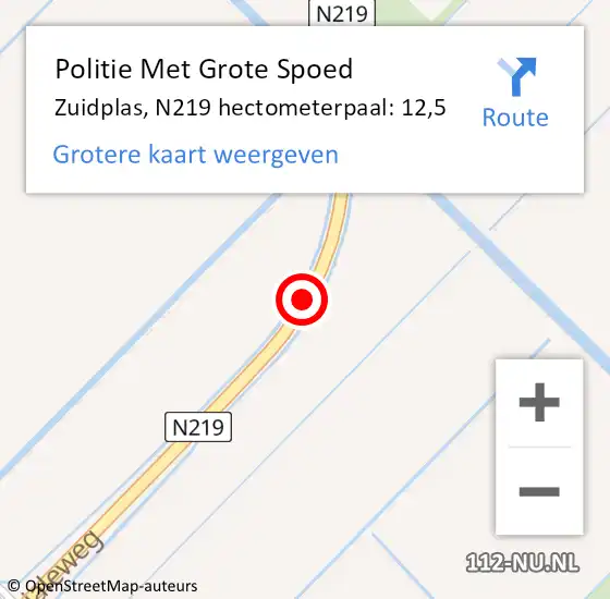 Locatie op kaart van de 112 melding: Politie Met Grote Spoed Naar Zuidplas, N219 hectometerpaal: 12,5 op 10 februari 2022 05:47