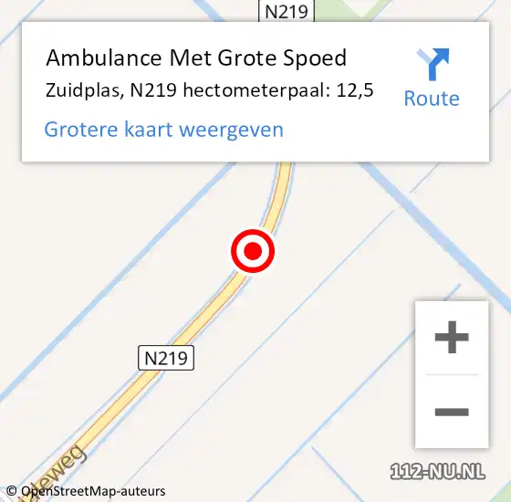 Locatie op kaart van de 112 melding: Ambulance Met Grote Spoed Naar Zuidplas, N219 hectometerpaal: 12,5 op 10 februari 2022 05:50