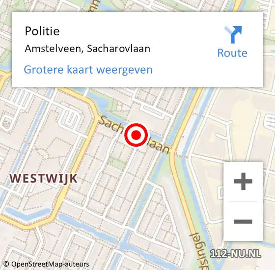 Locatie op kaart van de 112 melding: Politie Amstelveen, Sacharovlaan op 7 juli 2014 19:32