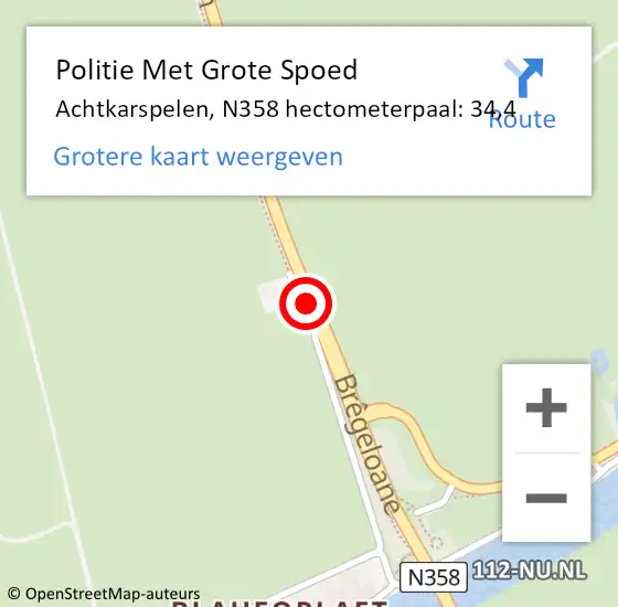 Locatie op kaart van de 112 melding: Politie Met Grote Spoed Naar Achtkarspelen, N358 hectometerpaal: 34,4 op 10 februari 2022 06:08