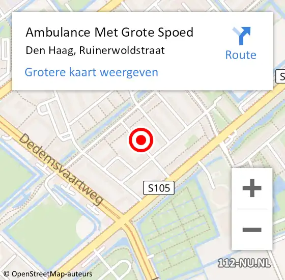 Locatie op kaart van de 112 melding: Ambulance Met Grote Spoed Naar Den Haag, Ruinerwoldstraat op 10 februari 2022 06:54