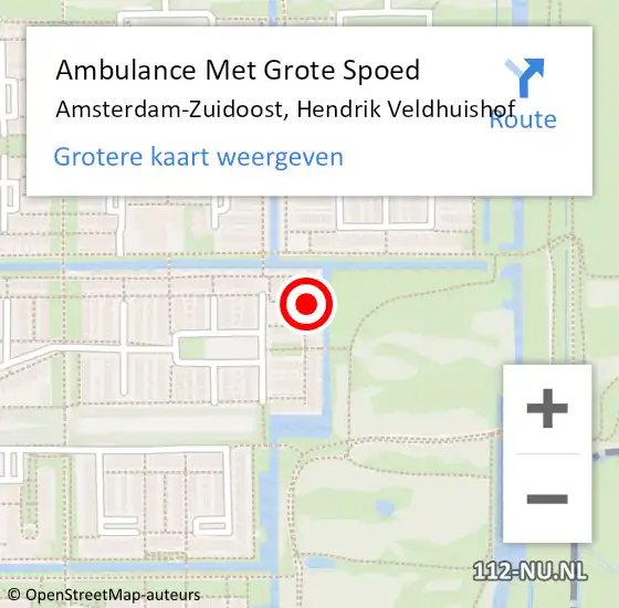 Locatie op kaart van de 112 melding: Ambulance Met Grote Spoed Naar Amsterdam-Zuidoost, Hendrik Veldhuishof op 10 februari 2022 07:36