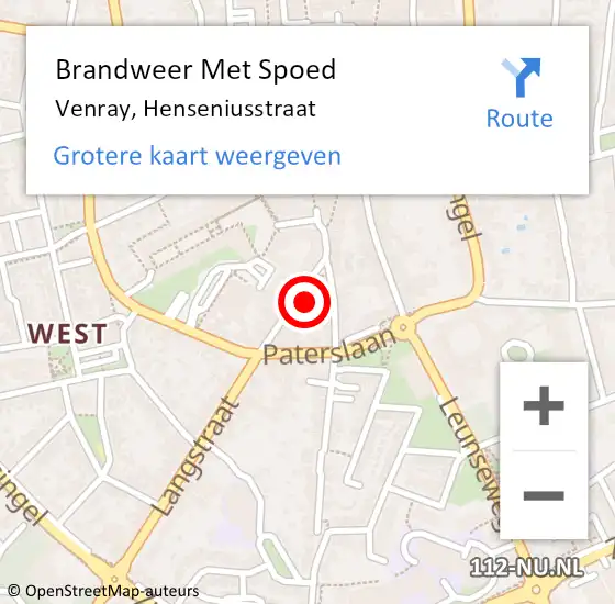 Locatie op kaart van de 112 melding: Brandweer Met Spoed Naar Venray, Henseniusstraat op 10 februari 2022 08:05