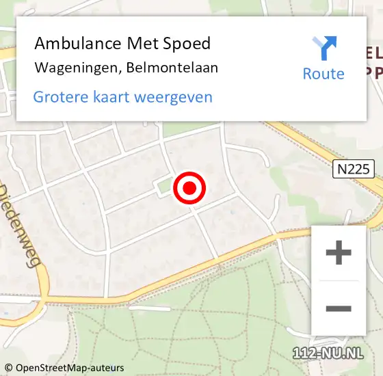 Locatie op kaart van de 112 melding: Ambulance Met Spoed Naar Wageningen, Belmontelaan op 10 februari 2022 08:10