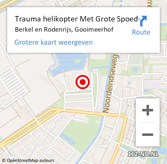 Locatie op kaart van de 112 melding: Trauma helikopter Met Grote Spoed Naar Berkel en Rodenrijs, Gooimeerhof op 10 februari 2022 08:11