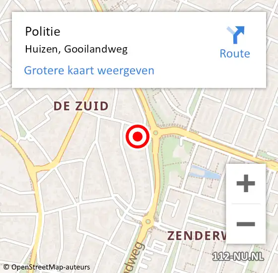 Locatie op kaart van de 112 melding: Politie Huizen, Gooilandweg op 10 februari 2022 08:19