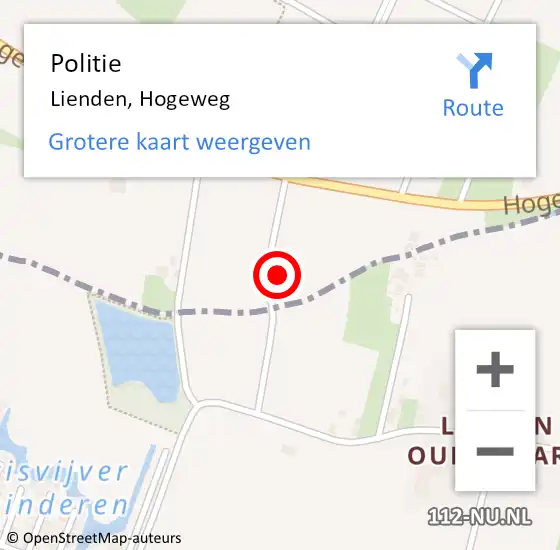 Locatie op kaart van de 112 melding: Politie Lienden, Hogeweg op 10 februari 2022 08:27