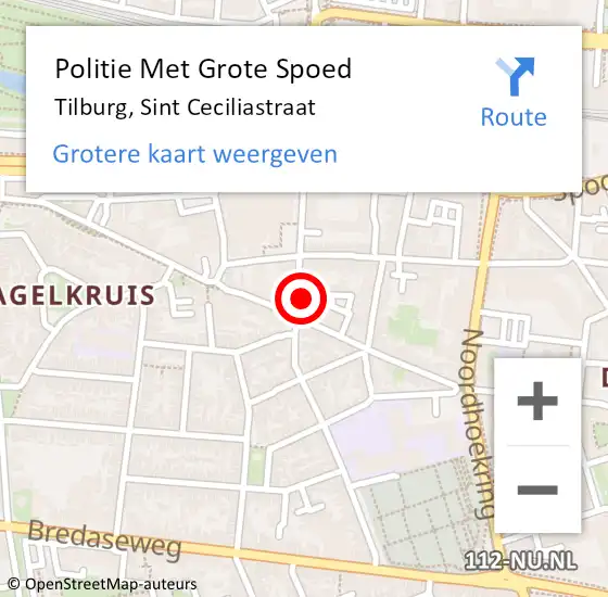 Locatie op kaart van de 112 melding: Politie Met Grote Spoed Naar Tilburg, Sint Ceciliastraat op 10 februari 2022 08:42