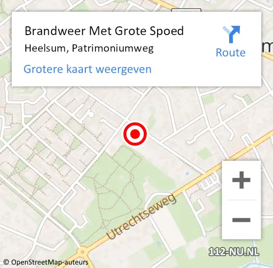 Locatie op kaart van de 112 melding: Brandweer Met Grote Spoed Naar Heelsum, Patrimoniumweg op 10 februari 2022 08:54