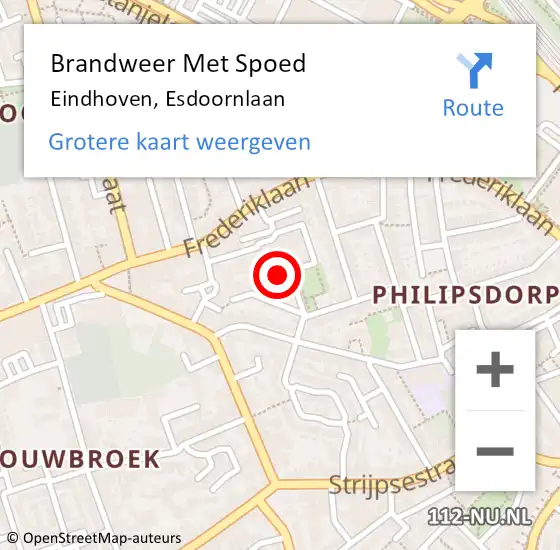 Locatie op kaart van de 112 melding: Brandweer Met Spoed Naar Eindhoven, Esdoornlaan op 10 februari 2022 08:56