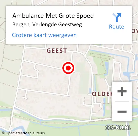 Locatie op kaart van de 112 melding: Ambulance Met Grote Spoed Naar Bergen, Verlengde Geestweg op 10 februari 2022 09:03