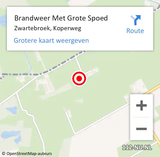 Locatie op kaart van de 112 melding: Brandweer Met Grote Spoed Naar Zwartebroek, Koperweg op 10 februari 2022 09:26