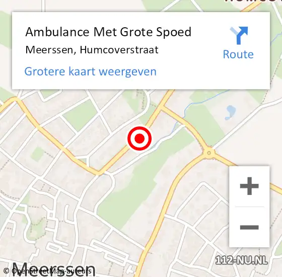 Locatie op kaart van de 112 melding: Ambulance Met Grote Spoed Naar Meerssen, Humcoverstraat op 7 juli 2014 19:48