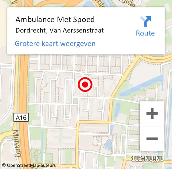 Locatie op kaart van de 112 melding: Ambulance Met Spoed Naar Dordrecht, Van Aerssenstraat op 10 februari 2022 09:35