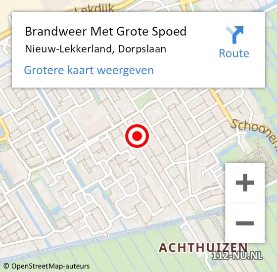 Locatie op kaart van de 112 melding: Brandweer Met Grote Spoed Naar Nieuw-Lekkerland, Dorpslaan op 10 februari 2022 09:47