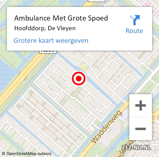 Locatie op kaart van de 112 melding: Ambulance Met Grote Spoed Naar Hoofddorp, De Vleyen op 10 februari 2022 10:04