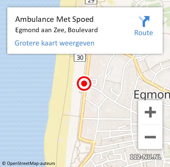 Locatie op kaart van de 112 melding: Ambulance Met Spoed Naar Egmond aan Zee, Boulevard op 7 juli 2014 19:52