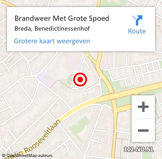 Locatie op kaart van de 112 melding: Brandweer Met Grote Spoed Naar Breda, Benedictinessenhof op 10 februari 2022 10:07