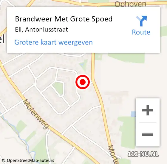 Locatie op kaart van de 112 melding: Brandweer Met Grote Spoed Naar Ell, Antoniusstraat op 10 februari 2022 10:40