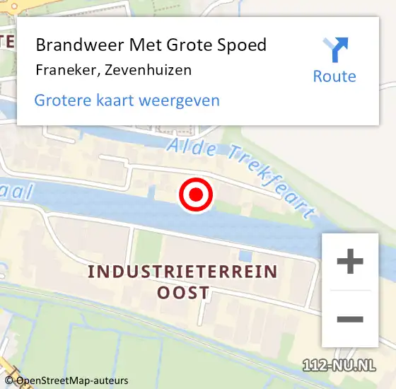 Locatie op kaart van de 112 melding: Brandweer Met Grote Spoed Naar Franeker, Zevenhuizen op 10 februari 2022 10:47