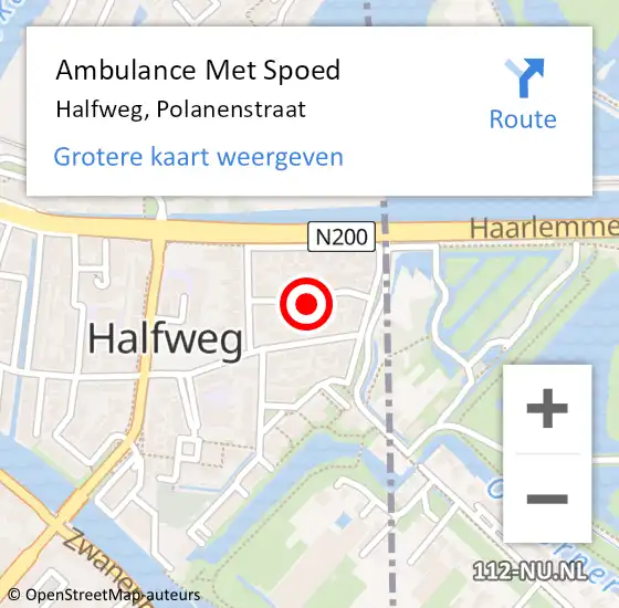 Locatie op kaart van de 112 melding: Ambulance Met Spoed Naar Halfweg, Polanenstraat op 10 februari 2022 11:31