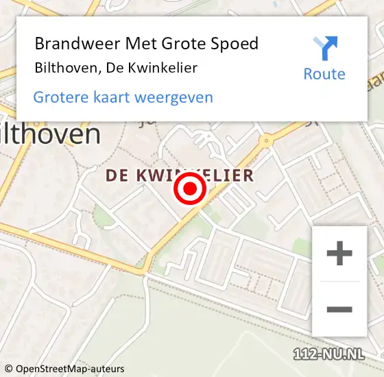 Locatie op kaart van de 112 melding: Brandweer Met Grote Spoed Naar Bilthoven, De Kwinkelier op 10 februari 2022 11:49
