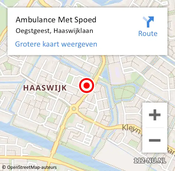 Locatie op kaart van de 112 melding: Ambulance Met Spoed Naar Oegstgeest, Haaswijklaan op 10 februari 2022 11:53