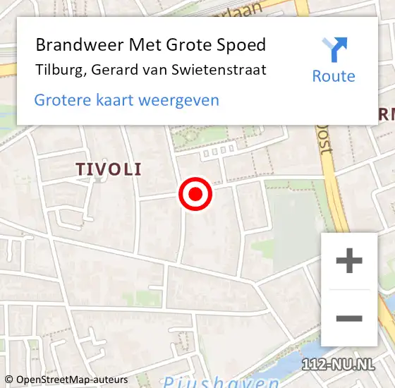 Locatie op kaart van de 112 melding: Brandweer Met Grote Spoed Naar Tilburg, Gerard van Swietenstraat op 10 februari 2022 12:01