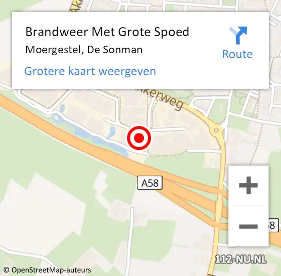 Locatie op kaart van de 112 melding: Brandweer Met Grote Spoed Naar Moergestel, De Sonman op 10 februari 2022 12:21