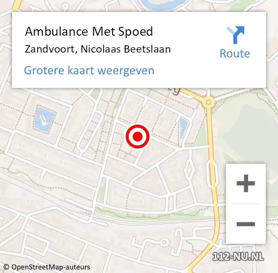 Locatie op kaart van de 112 melding: Ambulance Met Spoed Naar Zandvoort, Nicolaas Beetslaan op 10 februari 2022 13:14