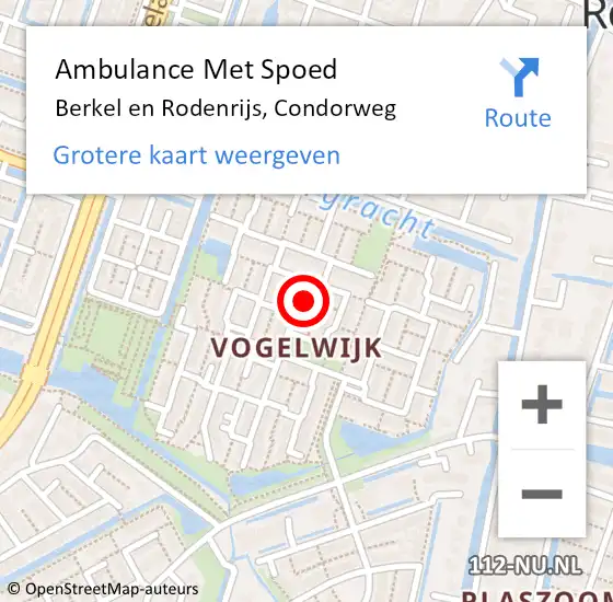 Locatie op kaart van de 112 melding: Ambulance Met Spoed Naar Berkel en Rodenrijs, Condorweg op 10 februari 2022 13:17