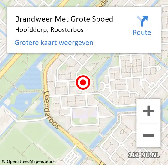 Locatie op kaart van de 112 melding: Brandweer Met Grote Spoed Naar Hoofddorp, Roosterbos op 10 februari 2022 13:27