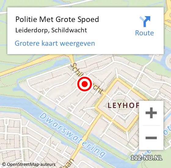 Locatie op kaart van de 112 melding: Politie Met Grote Spoed Naar Leiderdorp, Schildwacht op 10 februari 2022 13:40