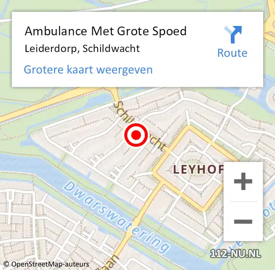 Locatie op kaart van de 112 melding: Ambulance Met Grote Spoed Naar Leiderdorp, Schildwacht op 10 februari 2022 13:41