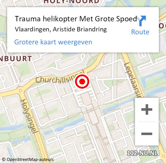 Locatie op kaart van de 112 melding: Trauma helikopter Met Grote Spoed Naar Vlaardingen, Aristide Briandring op 10 februari 2022 13:55