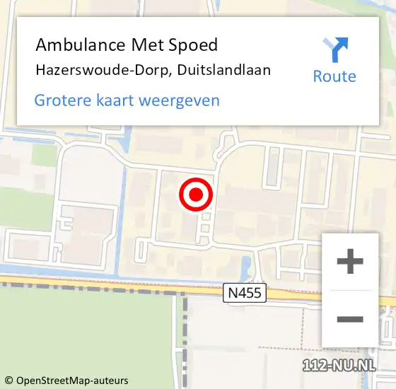 Locatie op kaart van de 112 melding: Ambulance Met Spoed Naar Hazerswoude-Dorp, Duitslandlaan op 10 februari 2022 13:55