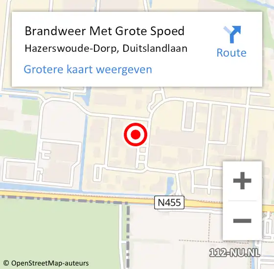 Locatie op kaart van de 112 melding: Brandweer Met Grote Spoed Naar Hazerswoude-Dorp, Duitslandlaan op 10 februari 2022 14:00