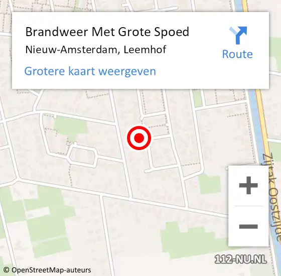 Locatie op kaart van de 112 melding: Brandweer Met Grote Spoed Naar Nieuw-Amsterdam, Leemhof op 10 februari 2022 14:02