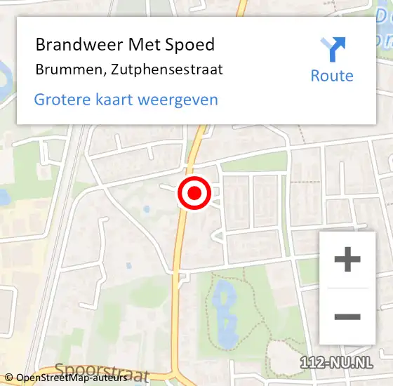 Locatie op kaart van de 112 melding: Brandweer Met Spoed Naar Brummen, Zutphensestraat op 10 februari 2022 14:51