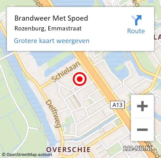 Locatie op kaart van de 112 melding: Brandweer Met Spoed Naar Rozenburg, Emmastraat op 10 februari 2022 14:55