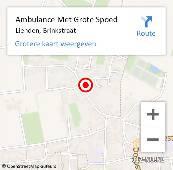 Locatie op kaart van de 112 melding: Ambulance Met Grote Spoed Naar Lienden, Brinkstraat op 10 februari 2022 15:03