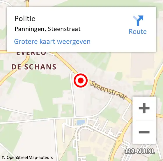 Locatie op kaart van de 112 melding: Politie Panningen, Steenstraat op 10 februari 2022 15:12