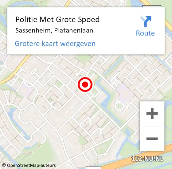 Locatie op kaart van de 112 melding: Politie Met Grote Spoed Naar Sassenheim, Platanenlaan op 10 februari 2022 15:25