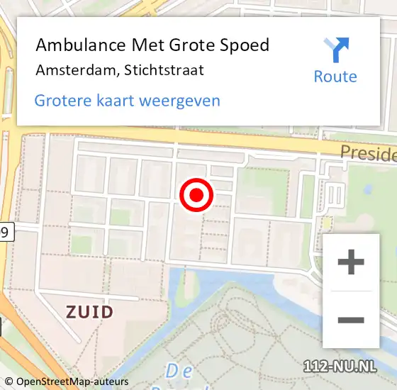 Locatie op kaart van de 112 melding: Ambulance Met Grote Spoed Naar Amsterdam, Stichtstraat op 10 februari 2022 15:45