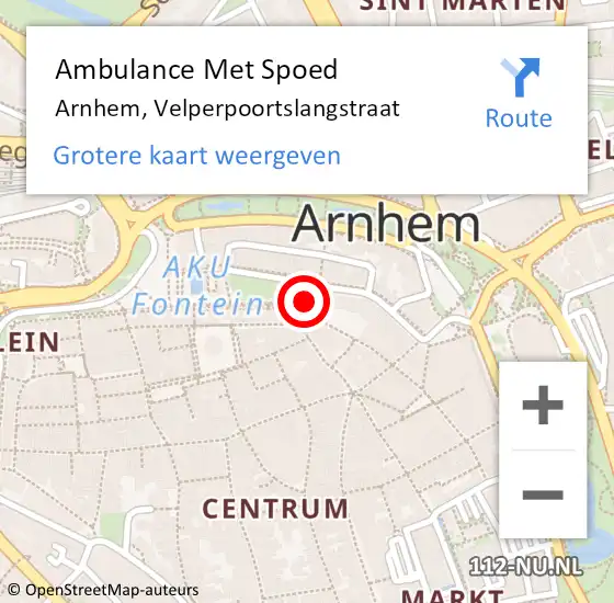 Locatie op kaart van de 112 melding: Ambulance Met Spoed Naar Arnhem, Velperpoortslangstraat op 10 februari 2022 15:53