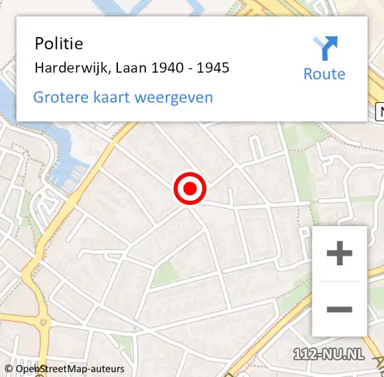 Locatie op kaart van de 112 melding: Politie Harderwijk, Laan 1940 - 1945 op 10 februari 2022 15:59