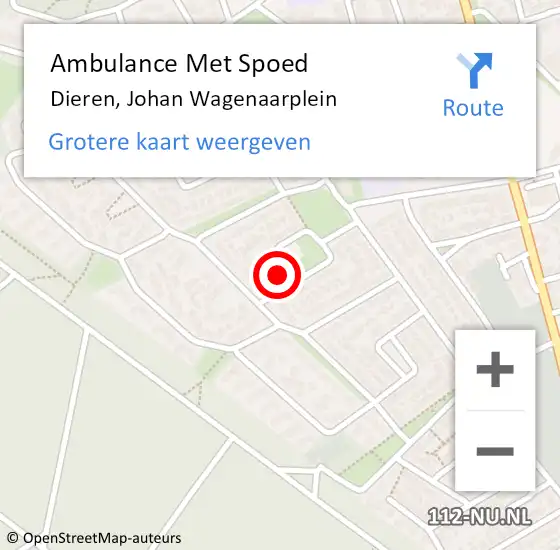 Locatie op kaart van de 112 melding: Ambulance Met Spoed Naar Dieren, Johan Wagenaarplein op 10 februari 2022 16:02