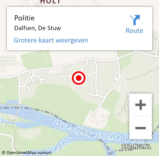 Locatie op kaart van de 112 melding: Politie Dalfsen, De Stuw op 10 februari 2022 16:06