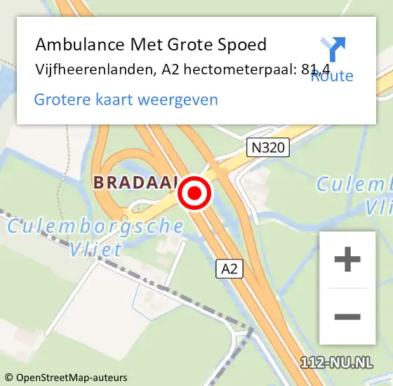 Locatie op kaart van de 112 melding: Ambulance Met Grote Spoed Naar Vijfheerenlanden, A2 hectometerpaal: 81,4 op 10 februari 2022 16:11