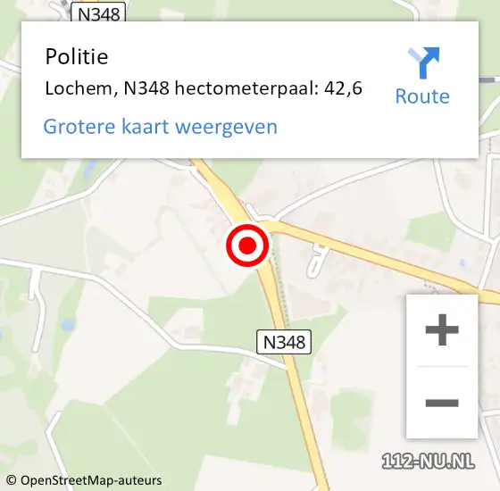 Locatie op kaart van de 112 melding: Politie Lochem, N348 hectometerpaal: 42,6 op 10 februari 2022 16:16
